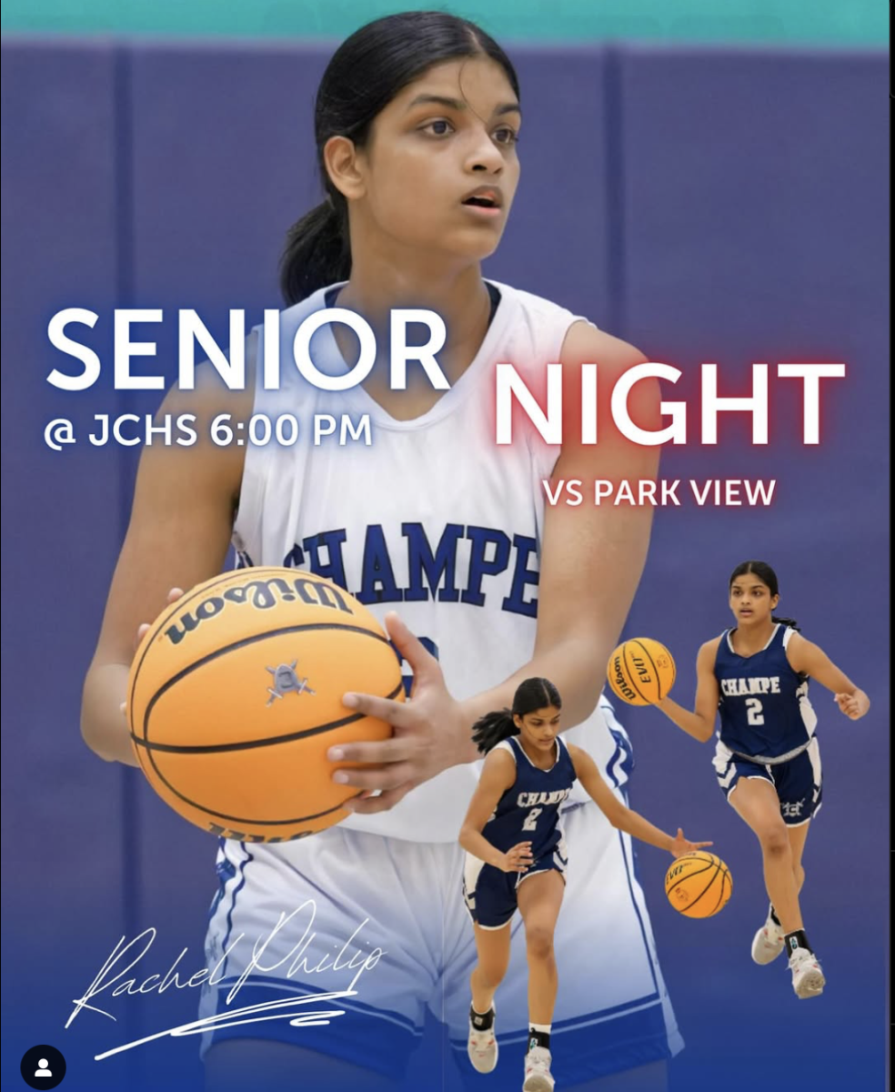 Girls Basketball team makes a post for their senior knight Rachel Philip. The night was filled with excitement and celebration for her last home game. 